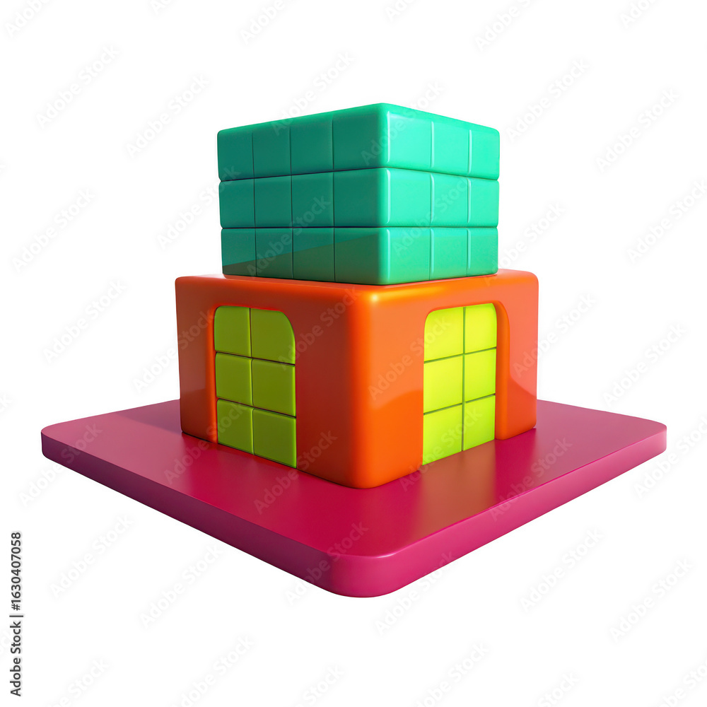 Poster 3d building blocks stacked isolated on transparent background