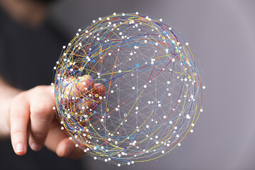 Abstract image of a digital network sphere.  Connecting global concepts, technology, and data.