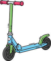 Colorful illustrated scooter vector depicting recreational activity and childhood fun on white background