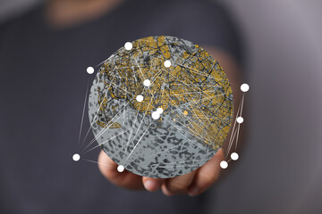 High-quality image depicting a global network, city map, and connection points. Ideal for technology, communication, and global concepts.