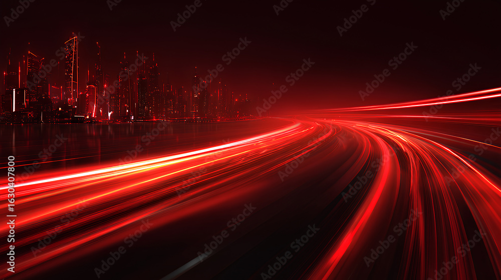 Poster vector red light line with futuristic motion effect and abstract automobile blur, glowing trail and 