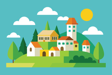European Style Village Illustration Vector

