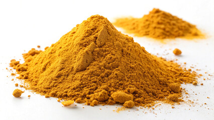pile of Turmeric powder spices on white background