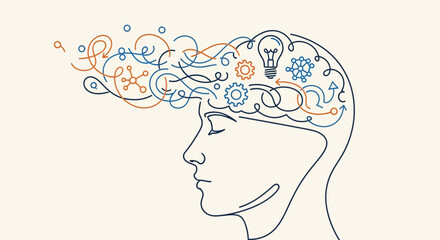 Creative Thinking Human Head With Gears and Ideas Illustration