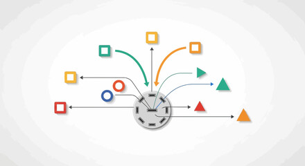 Centralized System Diverging Path Illustration on White Background