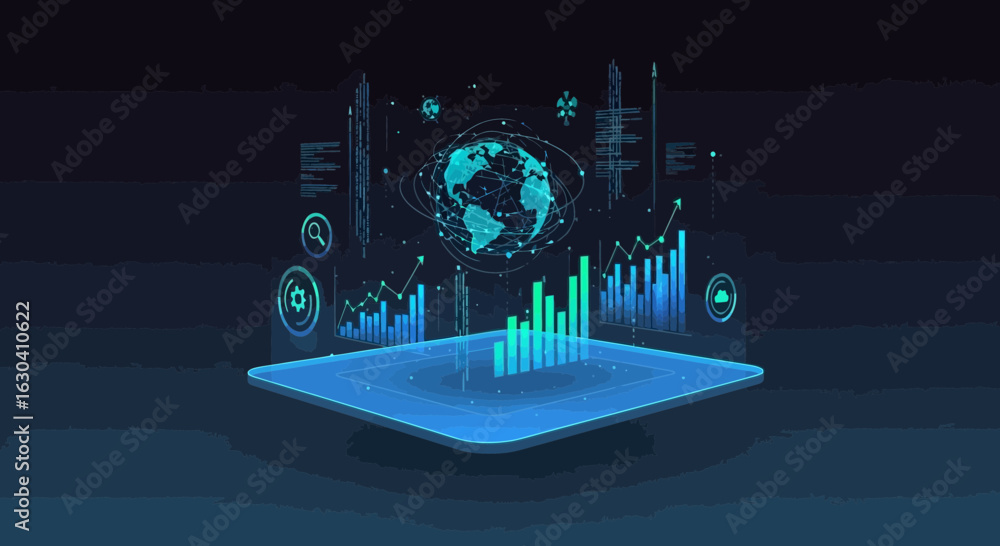 Poster global data visualization and technological business intelligence dashboard