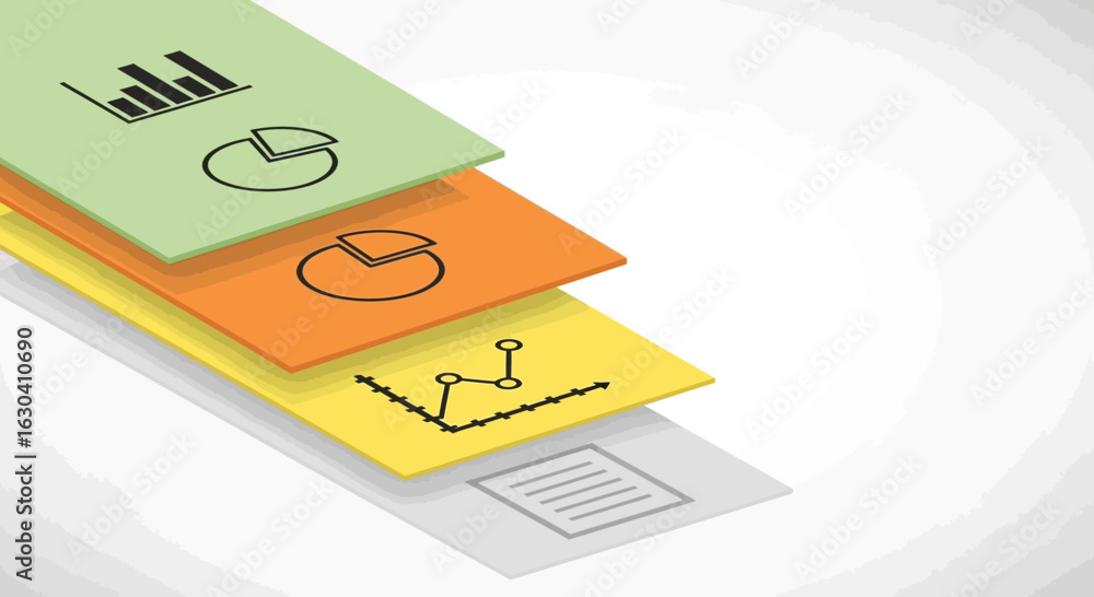 Poster colorful data layers displaying financial report with business statistics