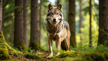 Obraz premium Majestic Wolf in Forest Habitat
