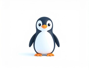 Naklejka premium Cute animated penguin character standing upright with a friendly expression, simple cartoon design, colorful illustration, on a white background, suitable for children