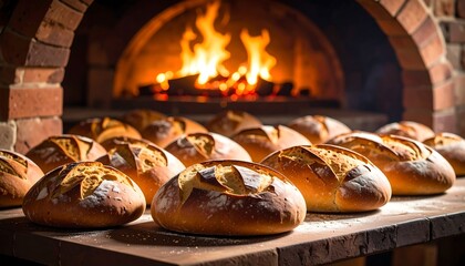 Freshly baked loaves in a brick oven (1)