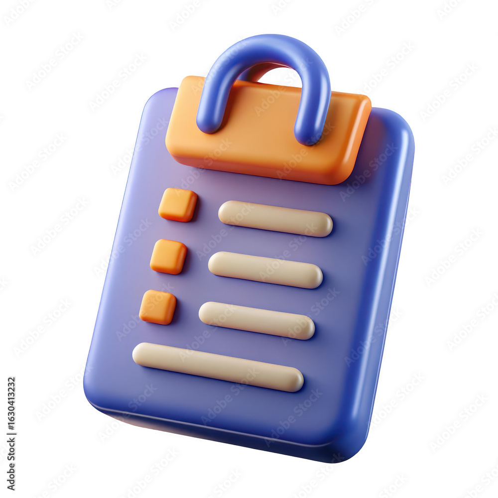 Poster 3d clipboard with checklist isolated on transparent background