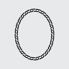 Vector oval chain frame in black outline. Ideal for logos, badges, tattoo designs, labels, and decorative elements in graphic design projects