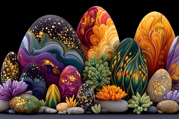 Hand-painted decorative eggs with floral designs high resolution picture.