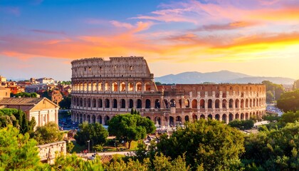 Iconic Roman Colosseum at sunset