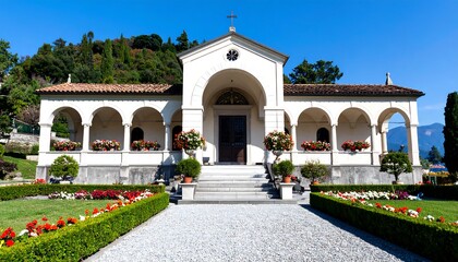 Obraz premium Elegant chapel with manicured gardens