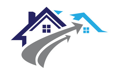 Real estate growth symbol with upward arrows and houses