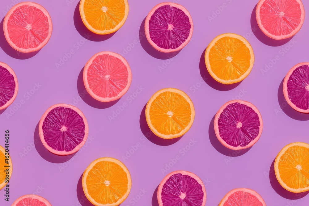 Aufkleber colorful citrus slices arranged in a captivating pattern against a vibrant purple backdrop creating 