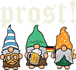 Oktoberfest Gnomes Prost German Bavarian Festival T-shirt Design