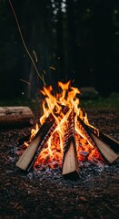 Campfire in the woods at night