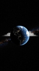 Earth in space with cosmic streaks