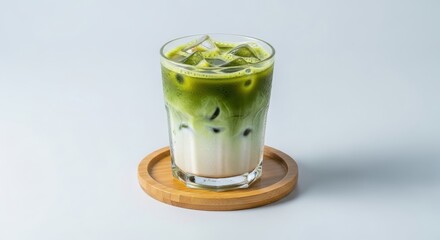 Iced matcha latte in glass