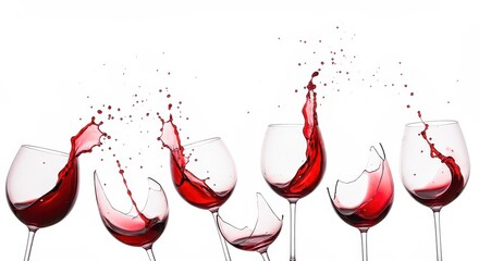 Red wine splashes in glasses