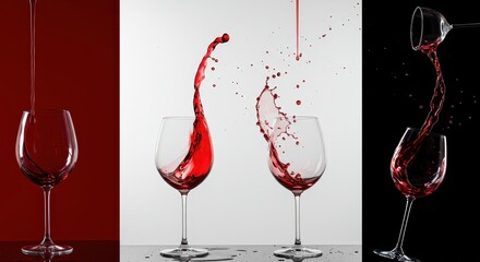 Red wine splashing into glasses