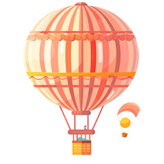 Naklejka premium Pink striped hot air balloon with passenger basket
