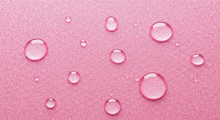Water droplets on a pink surface
