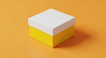A bright yellow gift box with a white lid