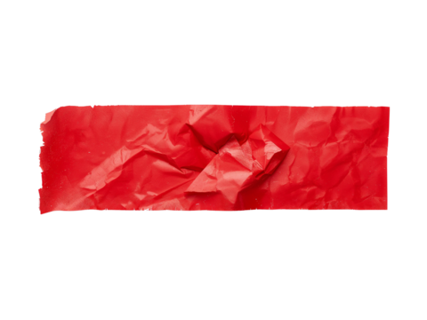 "Wrinkled and Torn Red Tape with Glossy Texture - Centered on White"
