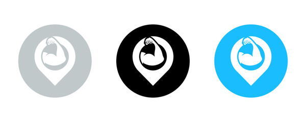 Muscular Arms with pin location icon set illustration vector.