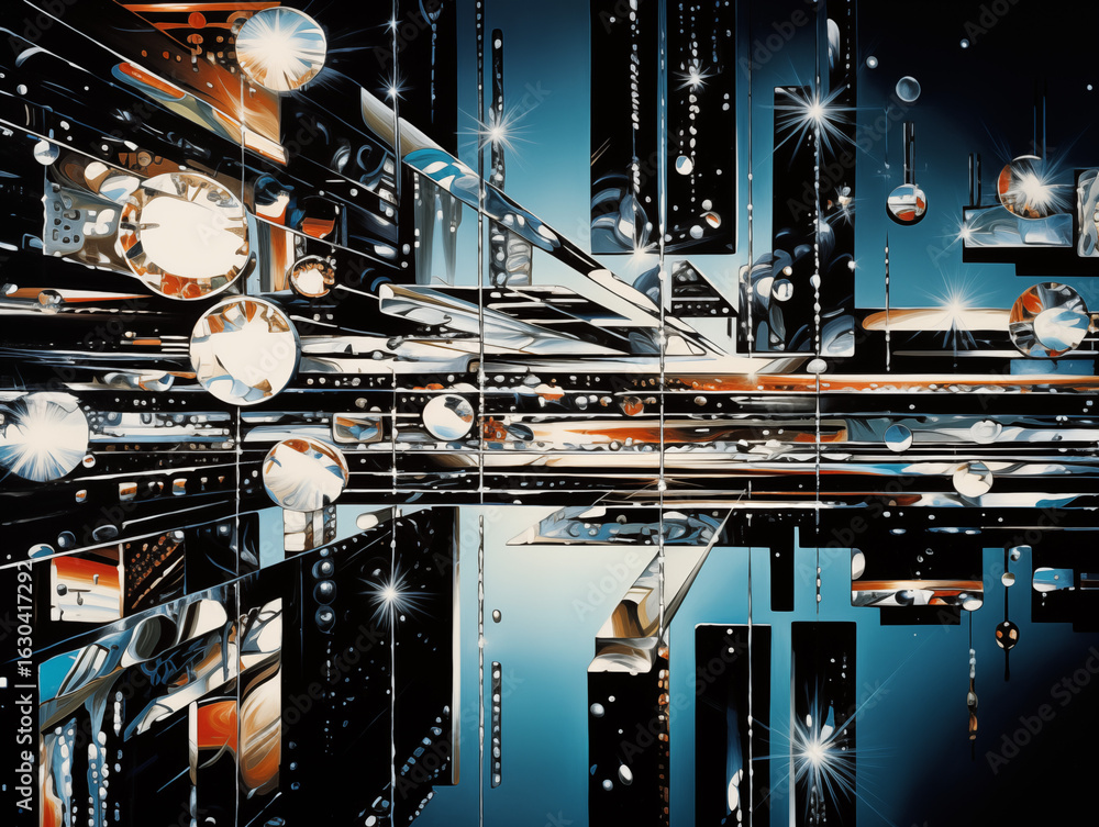 Fototapete abstract geometric patterns with shimmering circles and light flares create a futuristic, dynamic vi