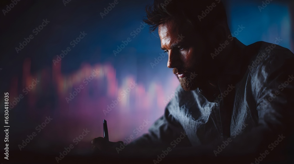 Aufkleber focused trader analyzing currency market data