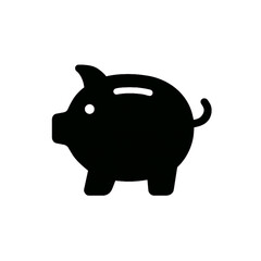 Obraz premium Black Piggy Bank Icon Silhouette Simple Flat Design Saving Money Finance Investment Concept Isolated on White Background