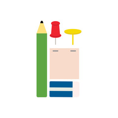 wooden pencil with eraser resting on flat surface. A classic green wooden pencil with a sharp graphite tip and eraser is ready for writing. Isolated green Pencil