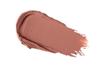 Wet eyeshadow swatch isolated on transparent background. Brown matte eyeshadow smear smudged showcasing eyeshadow texture.