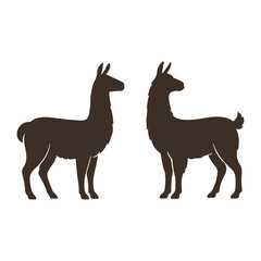 Two Llamas Profile Silhouettes, Two llama silhouettes facing outward, perfect for design elements.