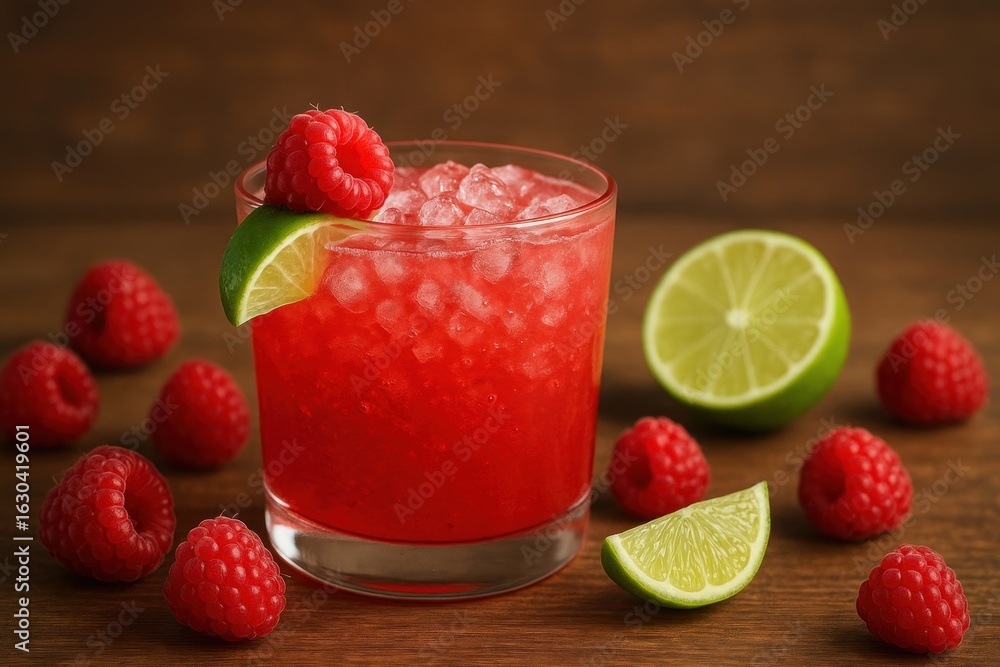 Poster refreshing raspberry lime cocktail delight.