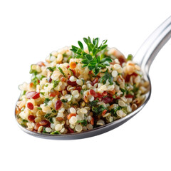 Fresh Herb Salad with Quinoa and Colorful Seeds on Spoon with Green Garnish for Healthy Eating and Nutritional Dishes