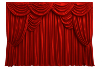 Luxurious red curtains hanging gracefully, providing dramatic stage backdrop with translucent elegant presentation