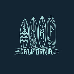 California Surf Board summer beach ocean vectors graphic tee