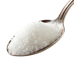 Close-Up of Granulated White Sugar Piled on a Spoon with Soft Lighting and Smooth Background for Food and Culinary Themes