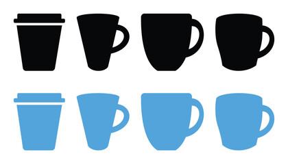 Minimalist Coffee and Tea Cup Icon Set – Vector Silhouettes of Disposable and To-Go Drink Containers.