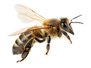 Detailed Side Profile of Bee with Translucent Wings and Striped Abdomen