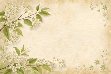 Vintage floral background with delicate white blossoms and aged paper texture