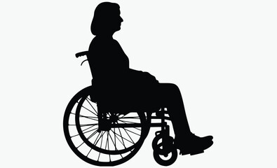 Obraz premium Woman in wheelchair, side profile, sitting pose, woman silhouette wheelchair furniture.