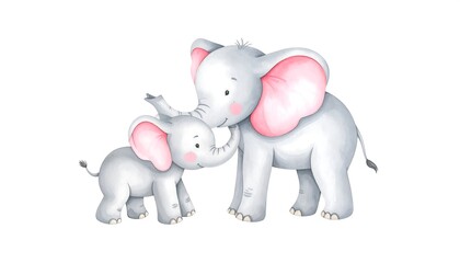 Obraz premium Cute elephants, mother and baby