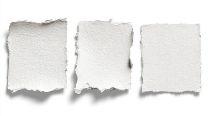 White Torn Paper pieces set. Paper sheet with Ripped edges. Empty highlight Frame. Abstract Scraps shape. Element for notes banner collage text box social media Design. Vector illustration