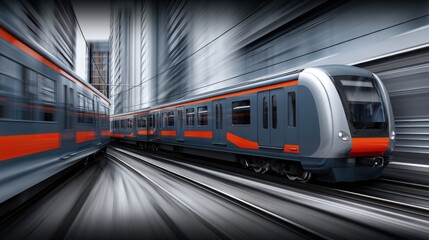 Fototapeta premium High-speed train moving through a modern urban tunnel with motion blur effect